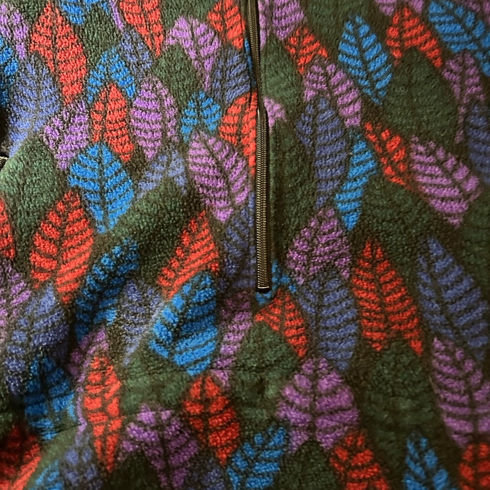 VINTAGE PATAGONIA Synchilla Half Zip Purple Leaf Print Spears Anorak Fleece 10 - Picture 7 of 16